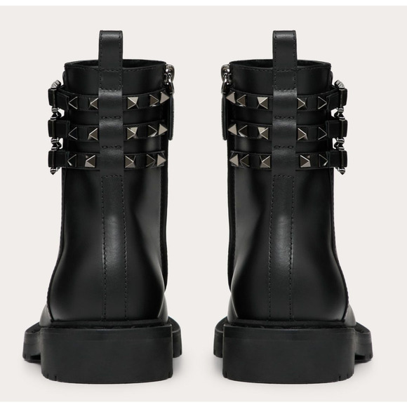 Valentino Rockstud Combat 20 Black Leather Stud Short Biker Ankle Flat Boot 36.5 - Picture 10 of 12